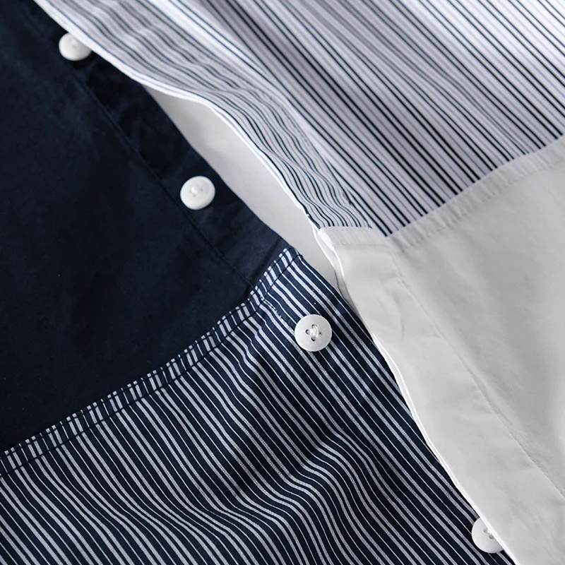Herren Kontrastiertes Patchwork-Hemd mit Block- und Nadelstreifen Drune