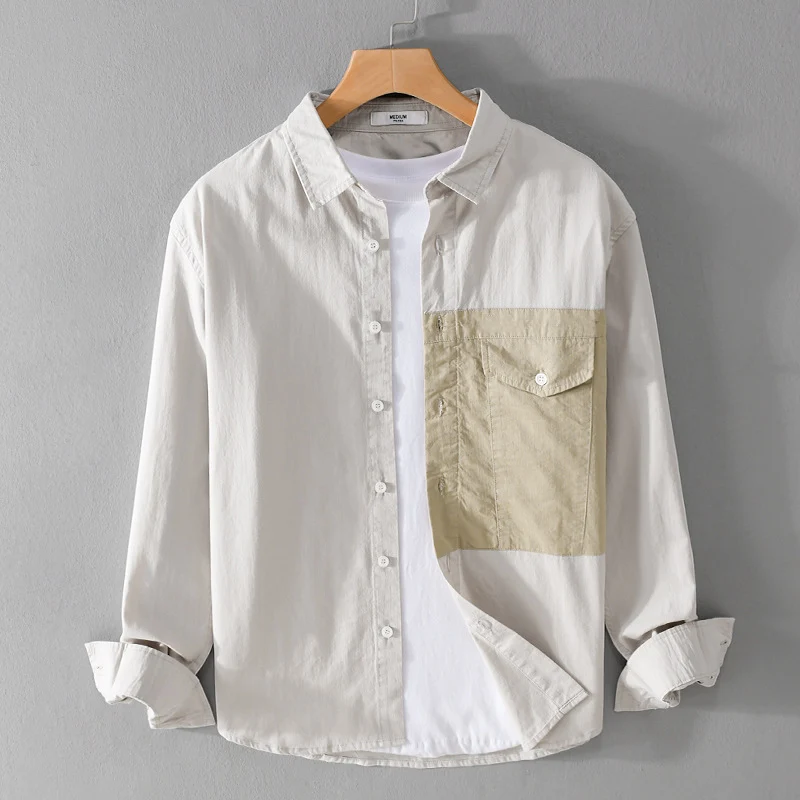 Herren Kontrast-Brusttaschen-Overshirt aus leichter Baumwollmischung mit Relaxed‑Fit Drune