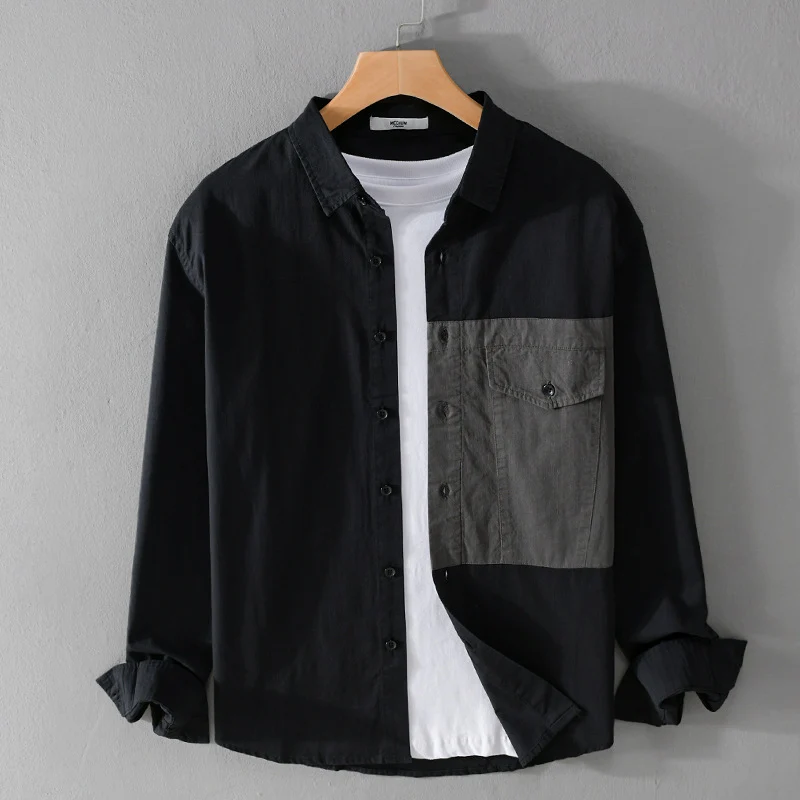 Herren Kontrast-Brusttaschen-Overshirt aus leichter Baumwollmischung mit Relaxed‑Fit Drune