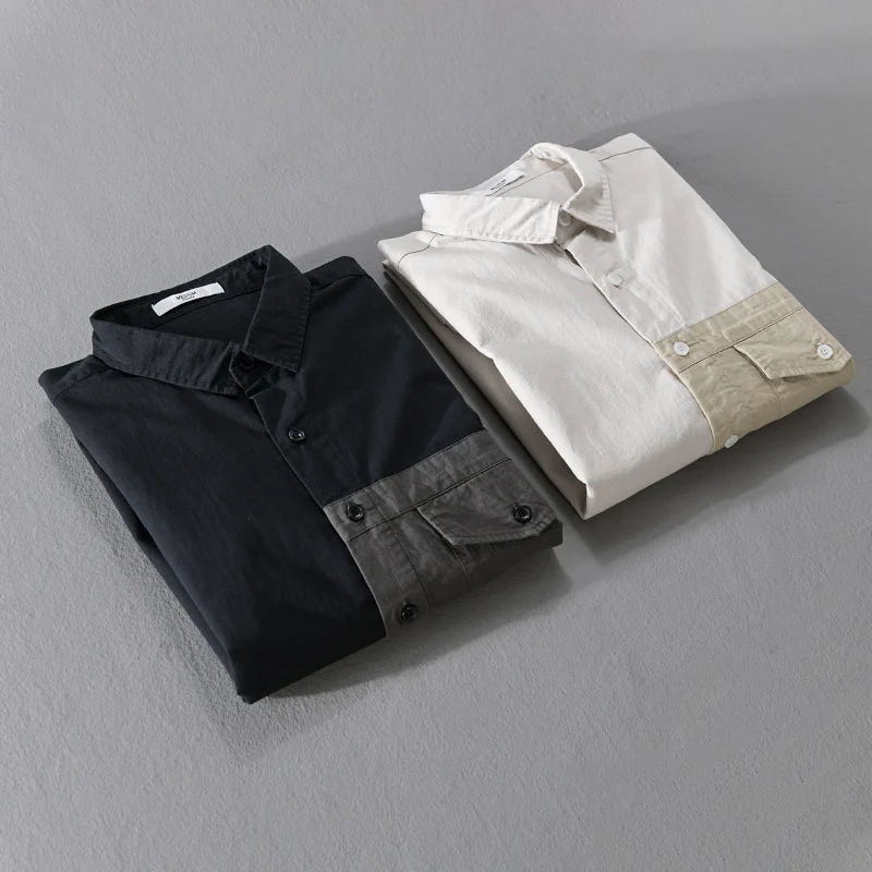 Herren Kontrast-Brusttaschen-Overshirt aus leichter Baumwollmischung mit Relaxed‑Fit Drune