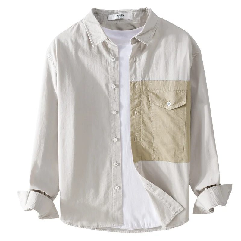 Herren Kontrast-Brusttaschen-Overshirt aus leichter Baumwollmischung mit Relaxed‑Fit Drune