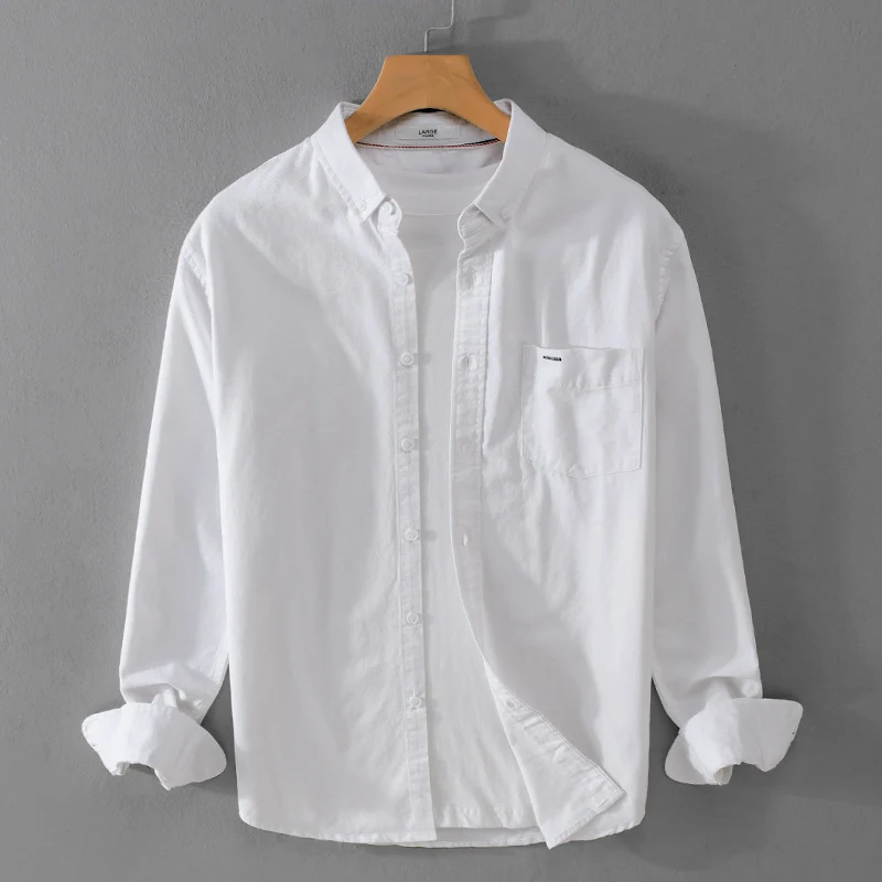 Herren klassisches Button-Down Oxfordhemd aus Baumwolle mit Kentkragen lockerer Schnitt und Brusttasche Drune