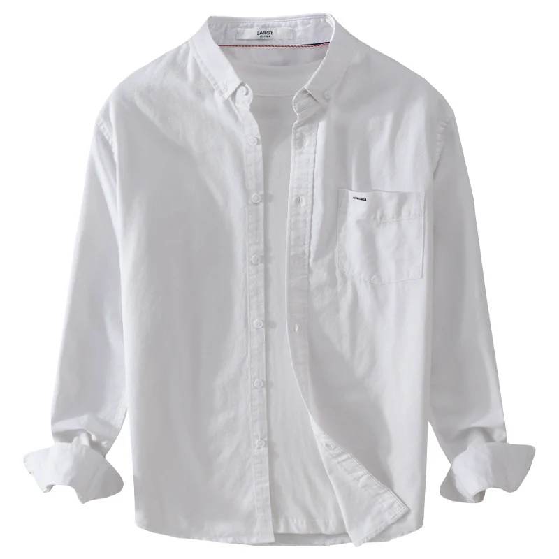 Herren klassisches Button-Down Oxfordhemd aus Baumwolle mit Kentkragen lockerer Schnitt und Brusttasche Drune
