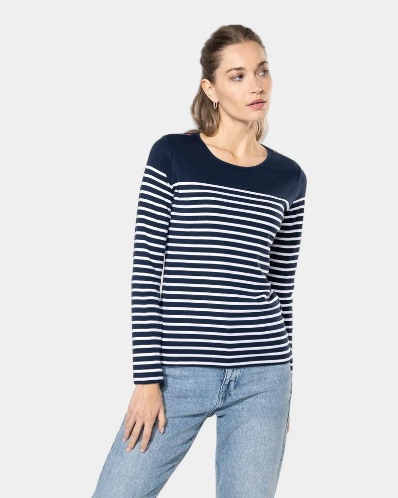 Marinière für Damen mit langen Ärmeln zum Personalisieren