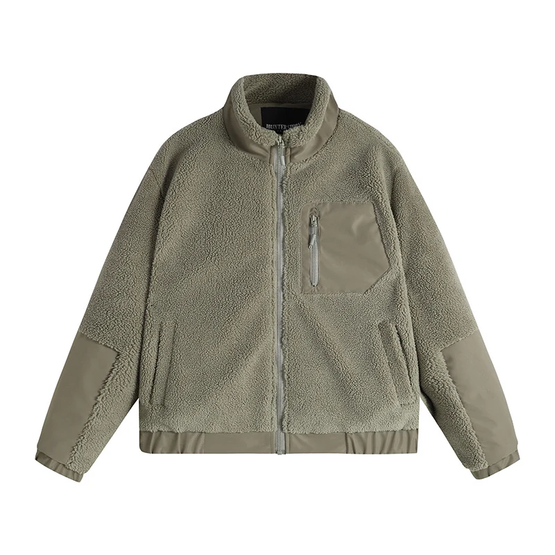 Herren Thermo-Sherpa-Fleecejacke mit Reißverschluss, Brusttasche und verstärkten Ellenbogen Drune