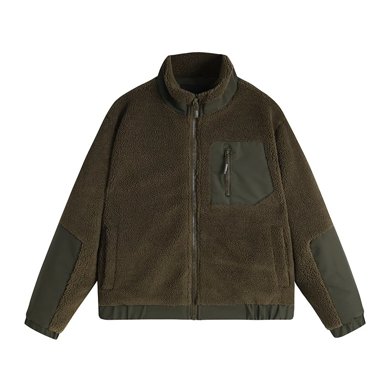 Herren Thermo-Sherpa-Fleecejacke mit Reißverschluss, Brusttasche und verstärkten Ellenbogen Drune