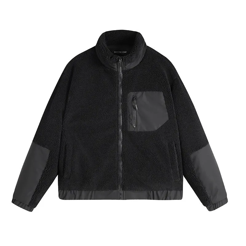 Herren Thermo-Sherpa-Fleecejacke mit Reißverschluss, Brusttasche und verstärkten Ellenbogen Drune