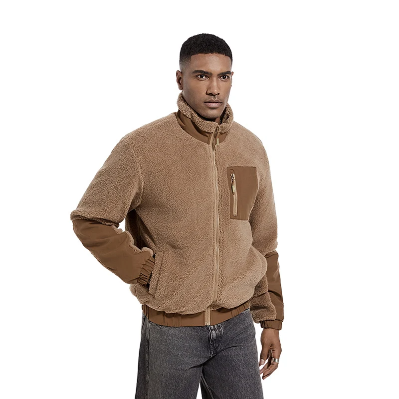 Herren Teddy-Fleece Jacke mit Stehkragen und verstärkten Einsätzen Drune