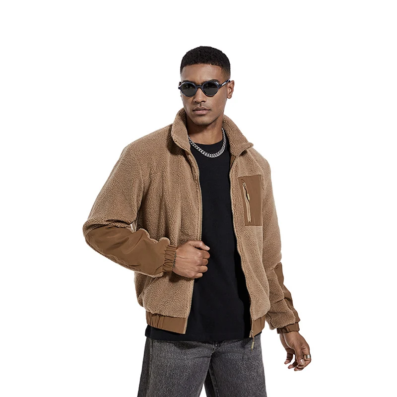 Herren Teddy-Fleece Jacke mit Stehkragen und verstärkten Einsätzen Drune
