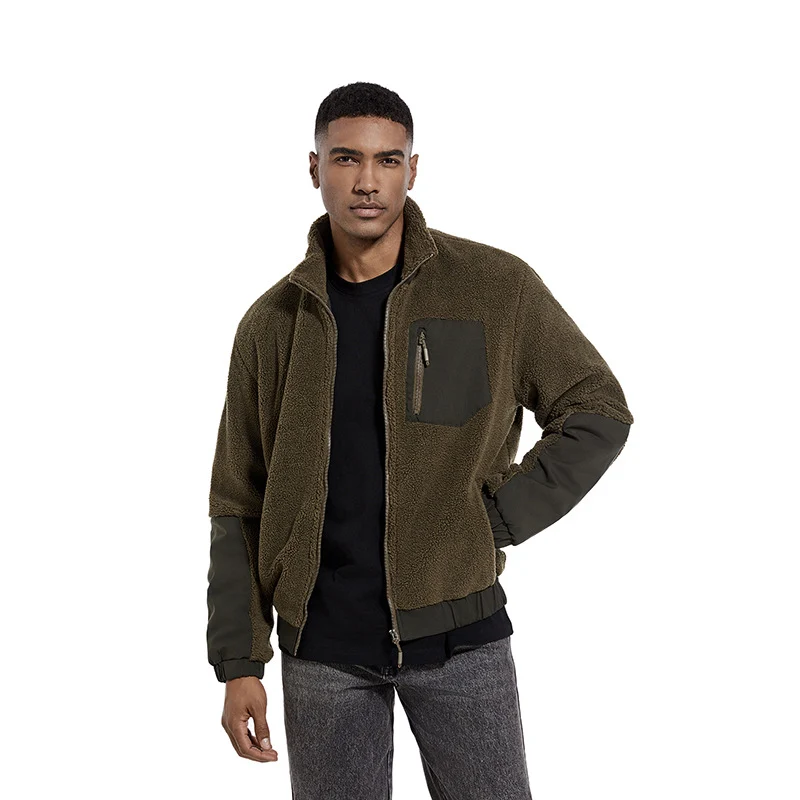 Herren Teddy-Fleece Jacke mit Stehkragen und verstärkten Einsätzen Drune