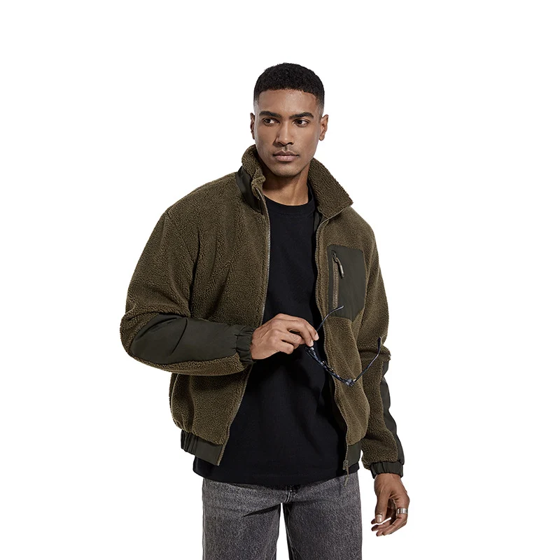 Herren Teddy-Fleece Jacke mit Stehkragen und verstärkten Einsätzen Drune