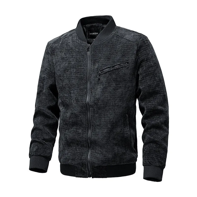 Herren Strukturierte Strick-Bomberjacke mit Reißverschluss und Rippbündchen Drune