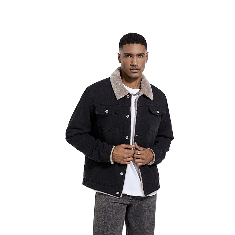 Herren Robuste Denim-Truckerjacke mit Sherpa-Futter und Teddykragen Drune
