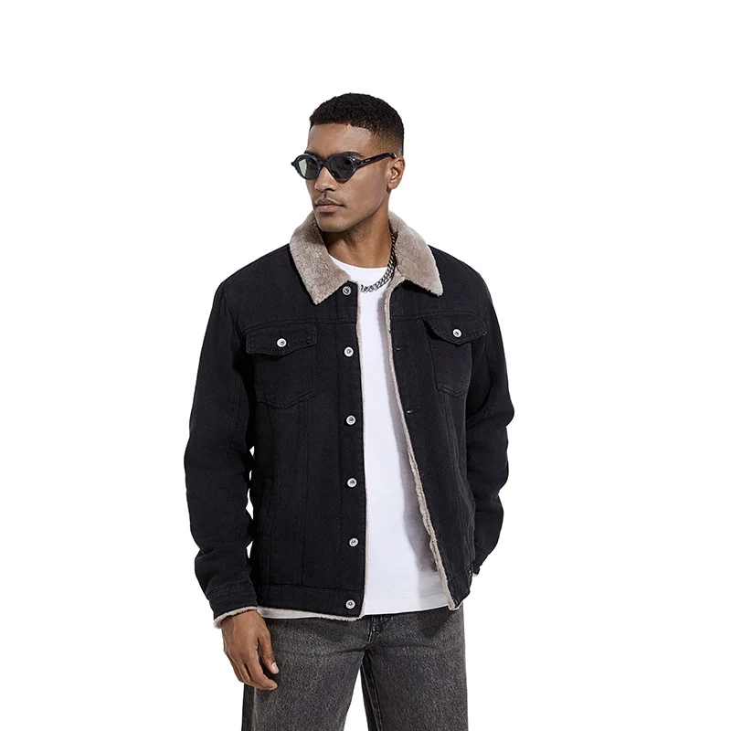 Herren Robuste Denim-Truckerjacke mit Sherpa-Futter und Teddykragen Drune