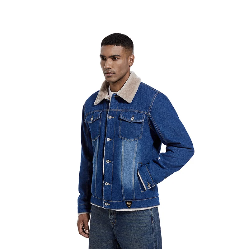 Herren Robuste Denim-Truckerjacke mit Sherpa-Futter und Teddykragen Drune