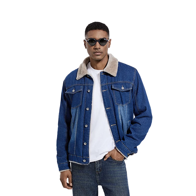 Herren Robuste Denim-Truckerjacke mit Sherpa-Futter und Teddykragen Drune