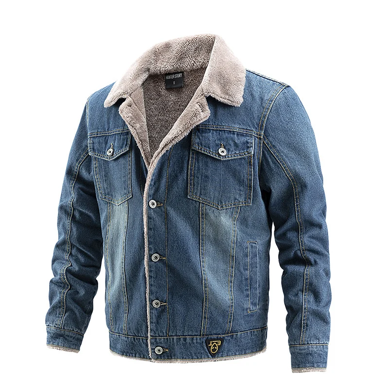 Herren Robuste Denim-Truckerjacke mit Sherpa-Futter und Teddykragen Drune