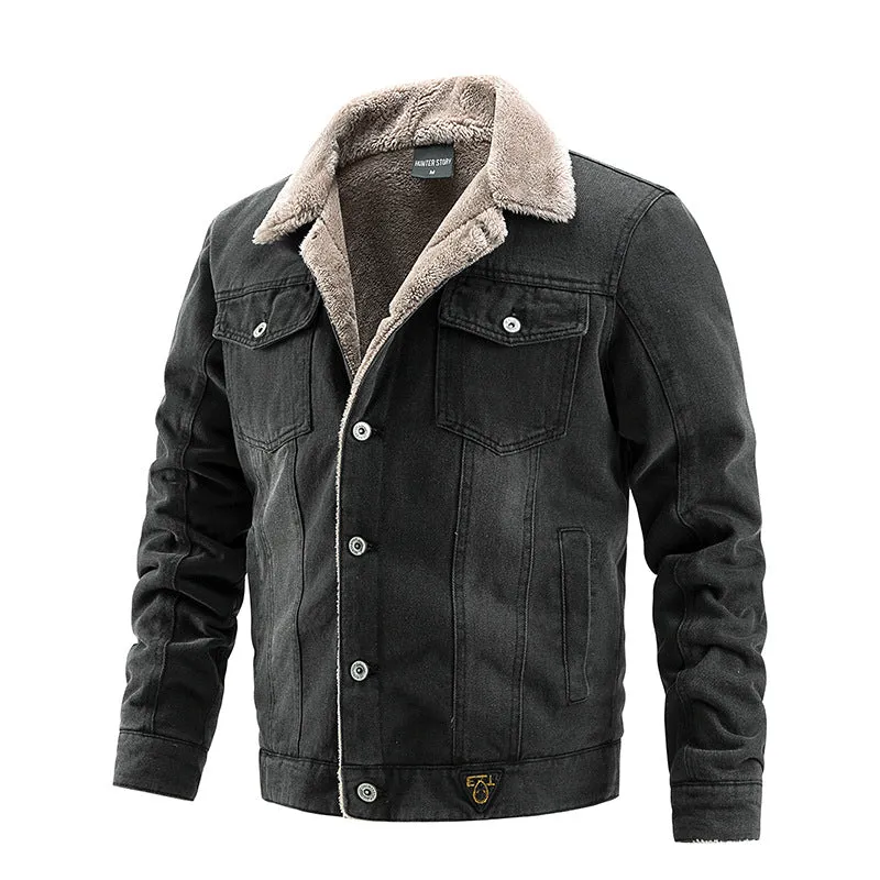 Herren Robuste Denim-Truckerjacke mit Sherpa-Futter und Teddykragen Drune