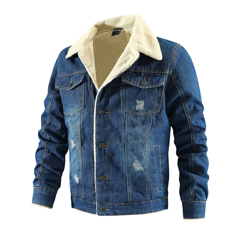 Herren Denimjacke mit Teddyfutter im Used-Look und Knopfleiste Drune