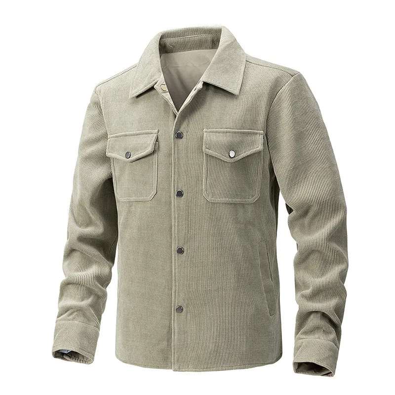 Herren Cordjacke mit Kentkragen, Brusttaschen und Druckknopfverschluss Drune