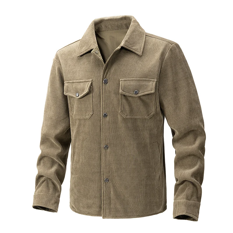 Herren Cordjacke mit Kentkragen, Brusttaschen und Druckknopfverschluss Drune