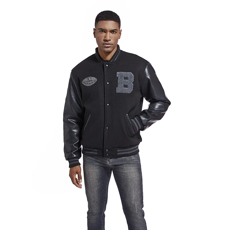 Herren Collegejacke aus Wollmix mit verstärkten Lederärmeln Drune