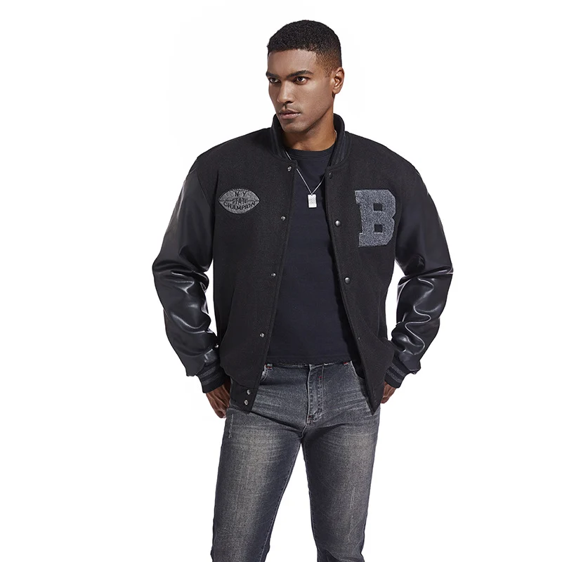 Herren Collegejacke aus Wollmix mit verstärkten Lederärmeln Drune