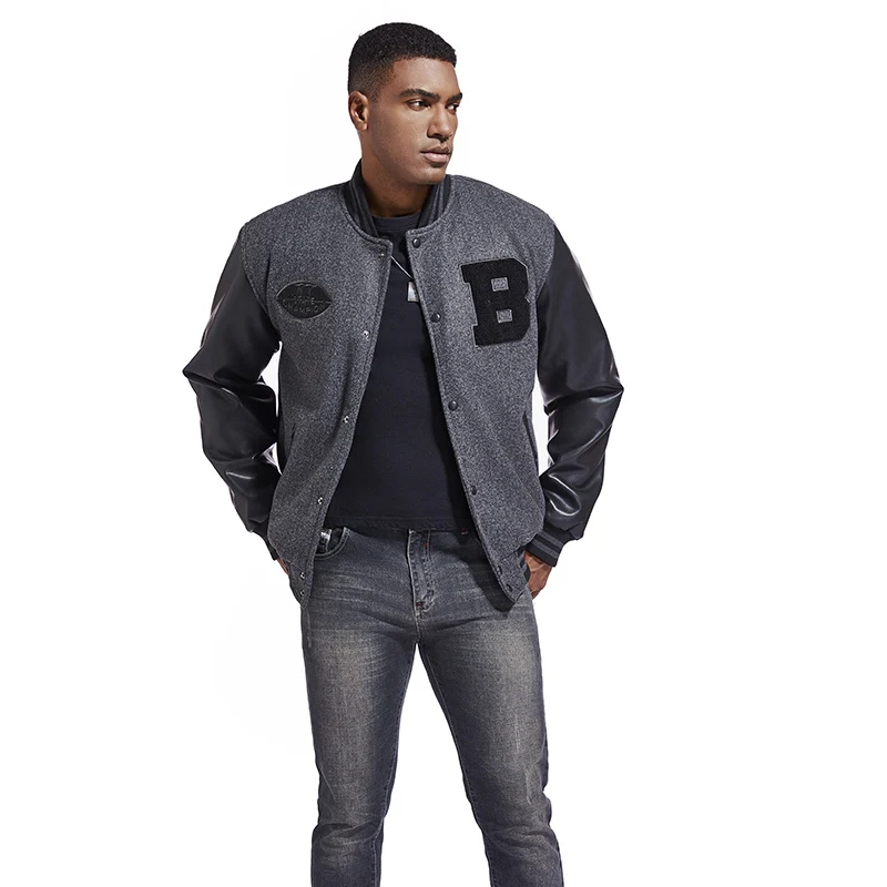 Herren Collegejacke aus Wollmix mit verstärkten Lederärmeln Drune