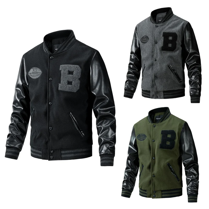 Herren Collegejacke aus Wollmix mit verstärkten Lederärmeln Drune