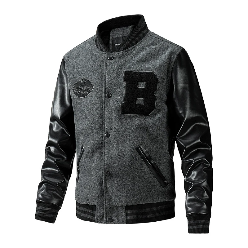 Herren Collegejacke aus Wollmix mit verstärkten Lederärmeln Drune