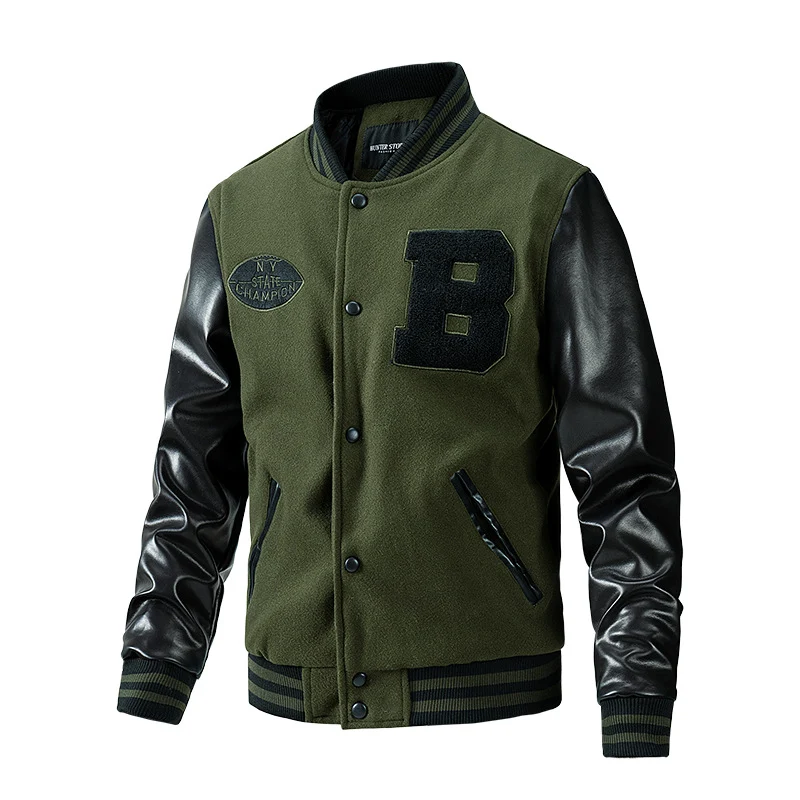 Herren Collegejacke aus Wollmix mit verstärkten Lederärmeln Drune