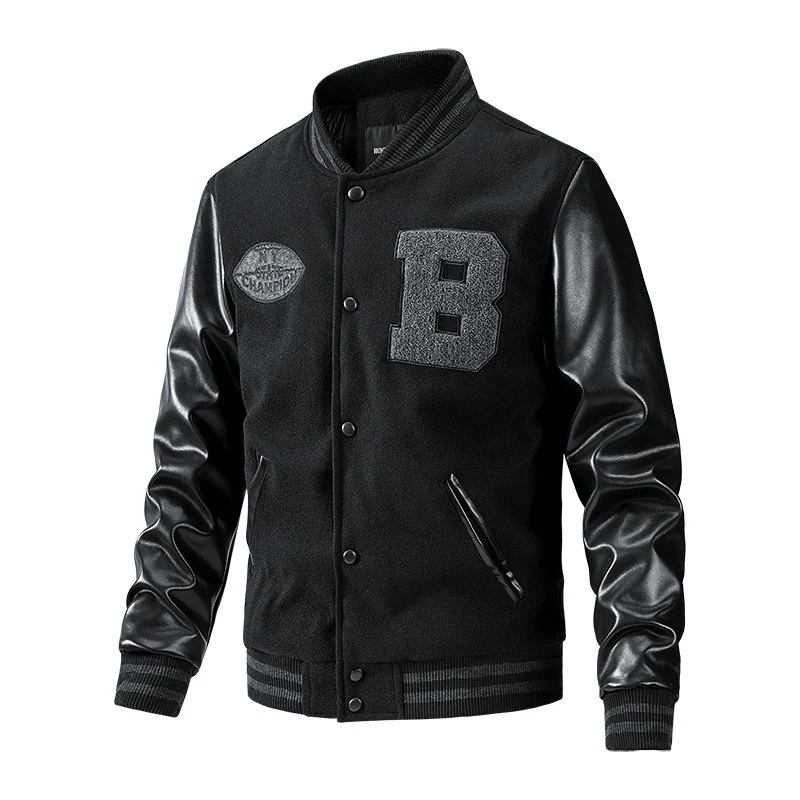 Herren Collegejacke aus Wollmix mit verstärkten Lederärmeln Drune