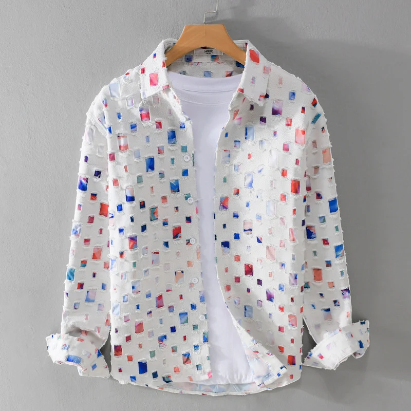 Unisex Leichtes Strukturhemd mit quadratischen Cut-Outs und Oversize-Schnitt Drune