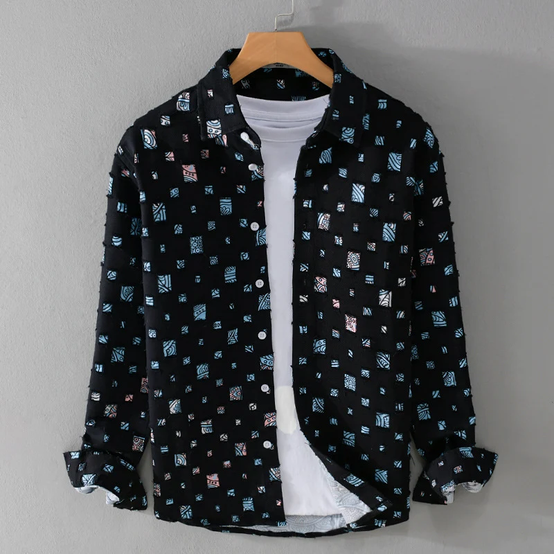 Unisex Leichtes Strukturhemd mit quadratischen Cut-Outs und Oversize-Schnitt Drune