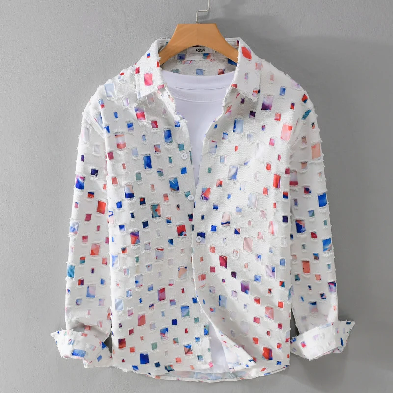 Unisex Leichtes Strukturhemd mit quadratischen Cut-Outs und Oversize-Schnitt Drune
