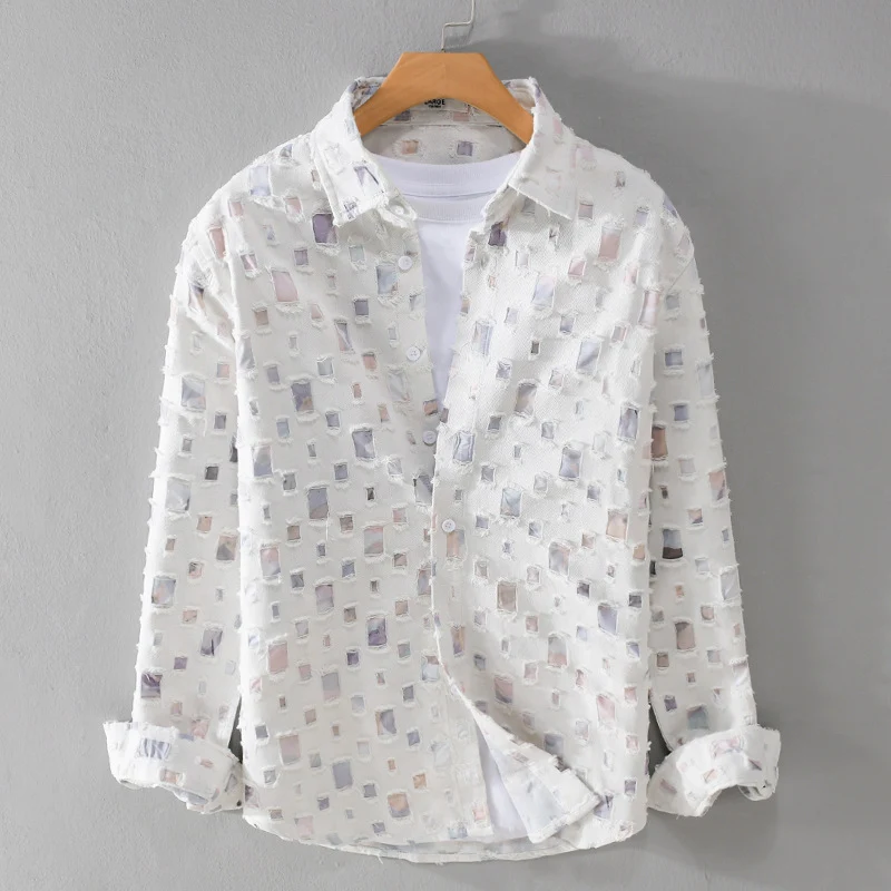Unisex Leichtes Strukturhemd mit quadratischen Cut-Outs und Oversize-Schnitt Drune