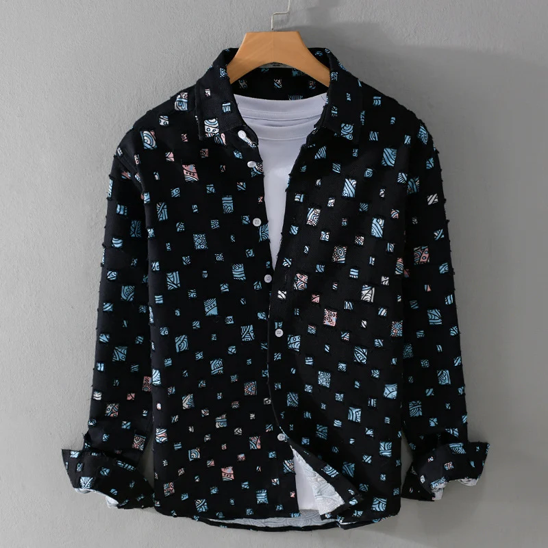 Unisex Leichtes Strukturhemd mit quadratischen Cut-Outs und Oversize-Schnitt Drune