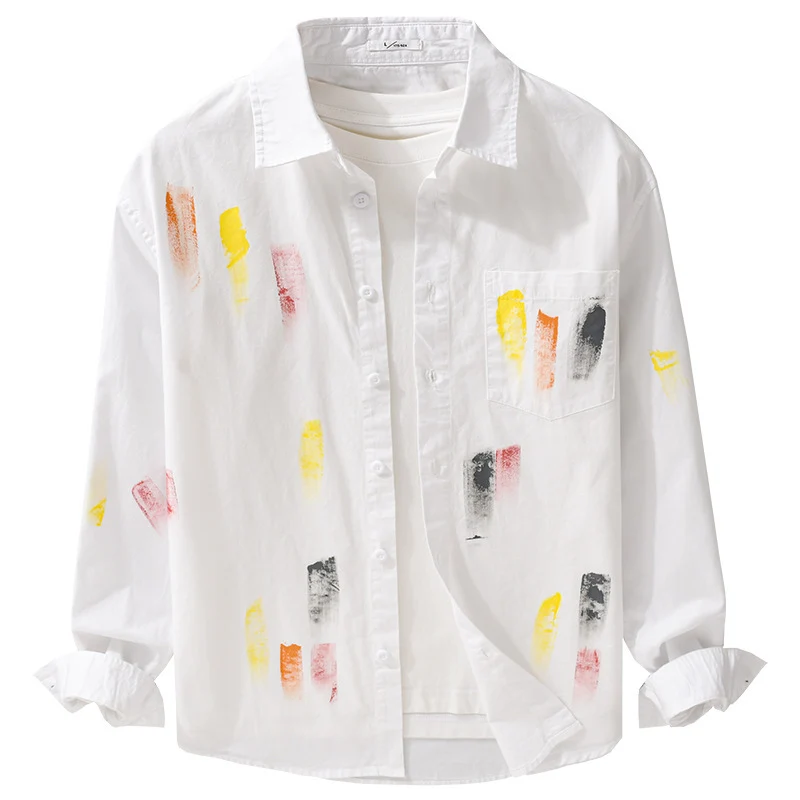 Unisex Bedrucktes Baumwoll-Overshirt im Künstlerprint mit Brusttasche Drune