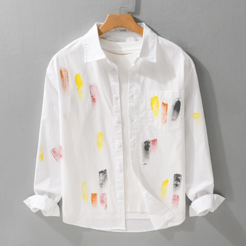 Unisex Bedrucktes Baumwoll-Overshirt im Künstlerprint mit Brusttasche Drune