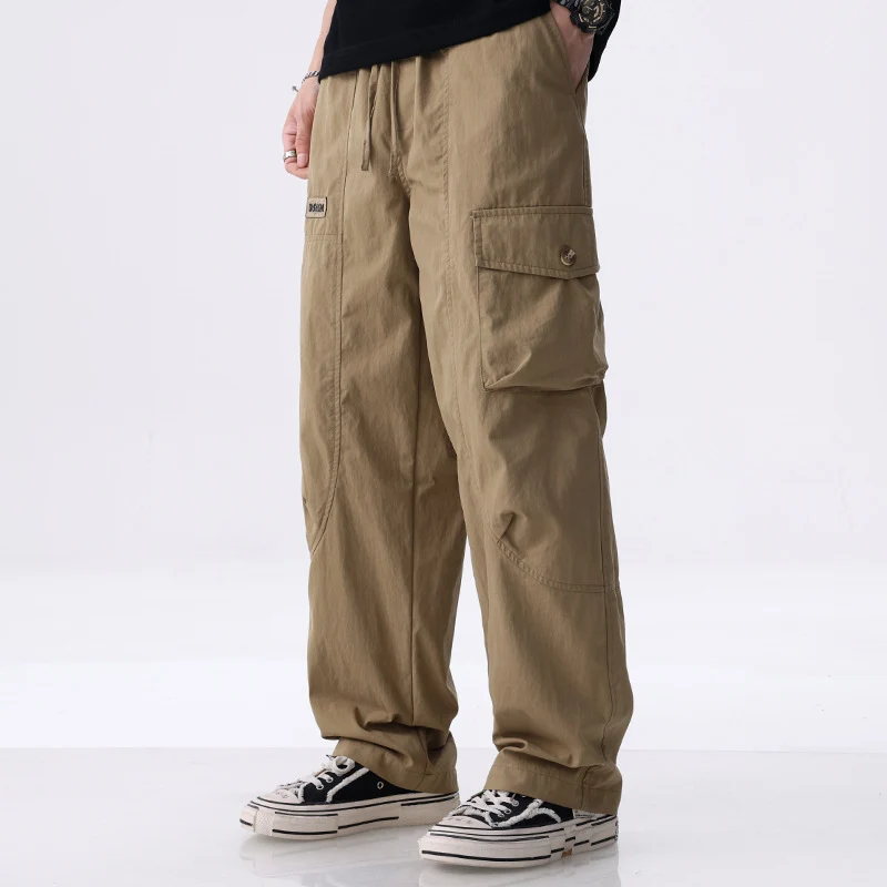 Herren Weite Utility-Cargohose aus Baumwollmix mit Kordelzugbund und aufgesetzten Klappentaschen Drune