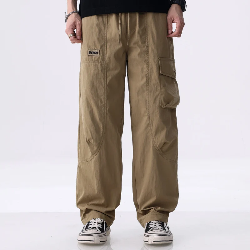Herren Weite Utility-Cargohose aus Baumwollmix mit Kordelzugbund und aufgesetzten Klappentaschen Drune