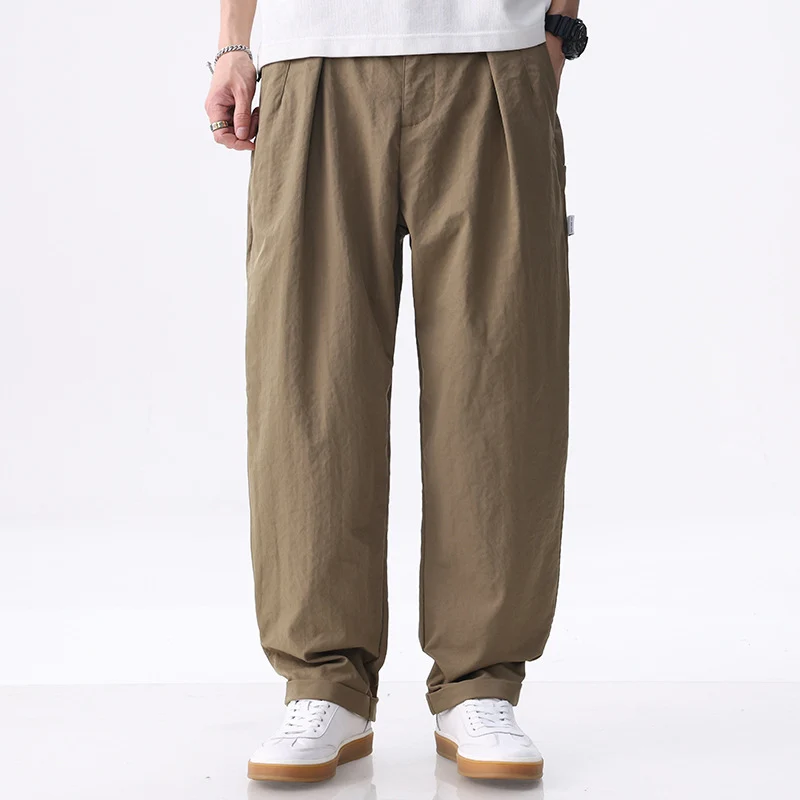 Herren Weite Baumwollmix-Cargohose mit Bundfalten und elastischem Kordelzug Drune