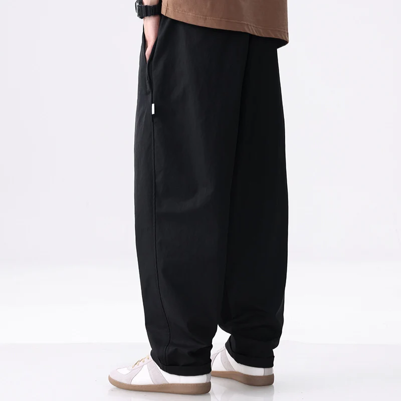 Herren Weite Baumwollmix-Cargohose mit Bundfalten und elastischem Kordelzug Drune