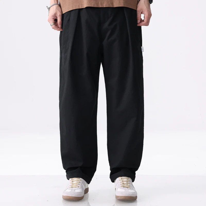 Herren Weite Baumwollmix-Cargohose mit Bundfalten und elastischem Kordelzug Drune