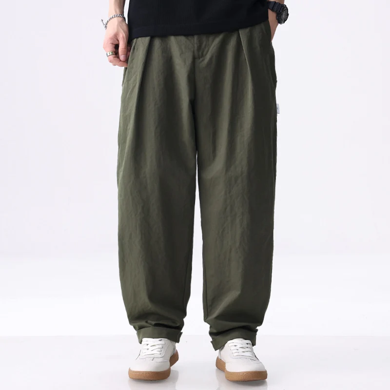 Herren Weite Baumwollmix-Cargohose mit Bundfalten und elastischem Kordelzug Drune