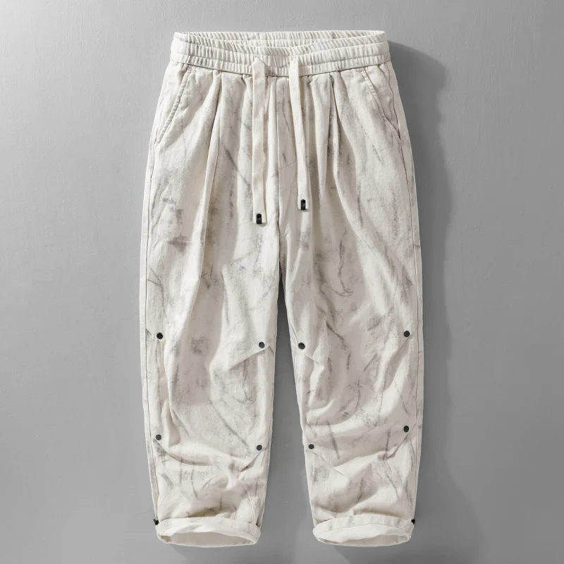 Herren Weite Baggy-Cargohose mit Marmor-Print und Kordelzug Drune