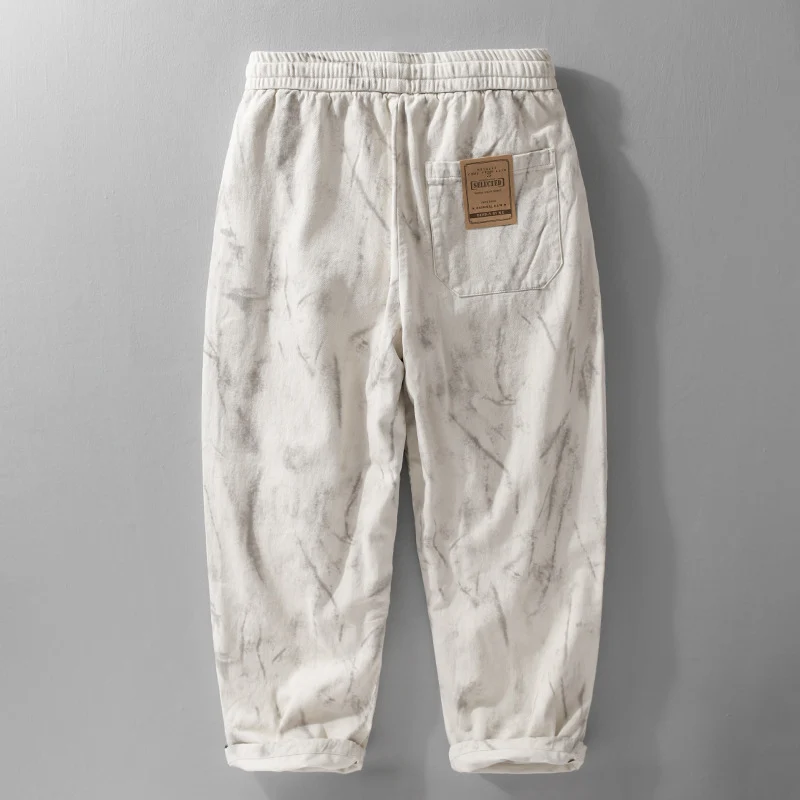 Herren Weite Baggy-Cargohose mit Marmor-Print und Kordelzug Drune