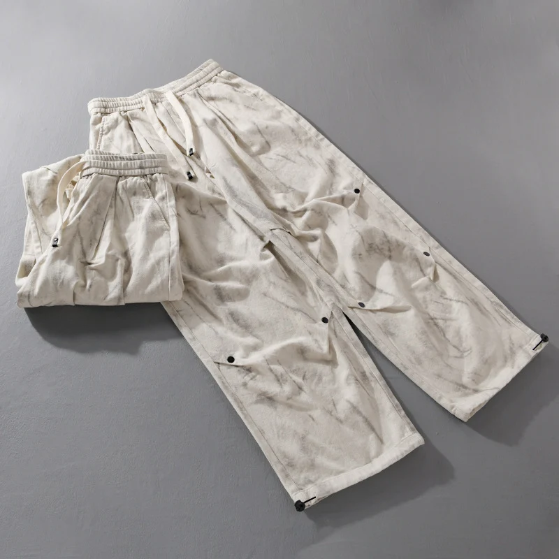 Herren Weite Baggy-Cargohose mit Marmor-Print und Kordelzug Drune