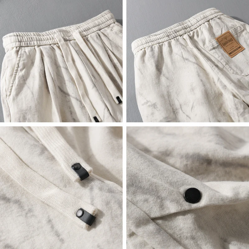 Herren Weite Baggy-Cargohose mit Marmor-Print und Kordelzug Drune