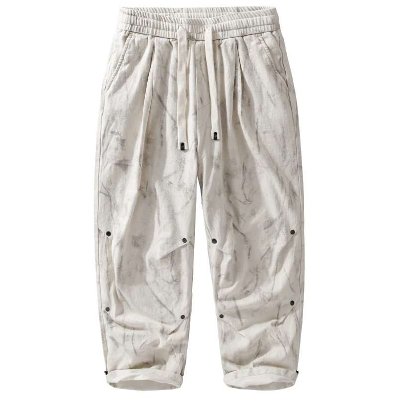 Herren Weite Baggy-Cargohose mit Marmor-Print und Kordelzug Drune